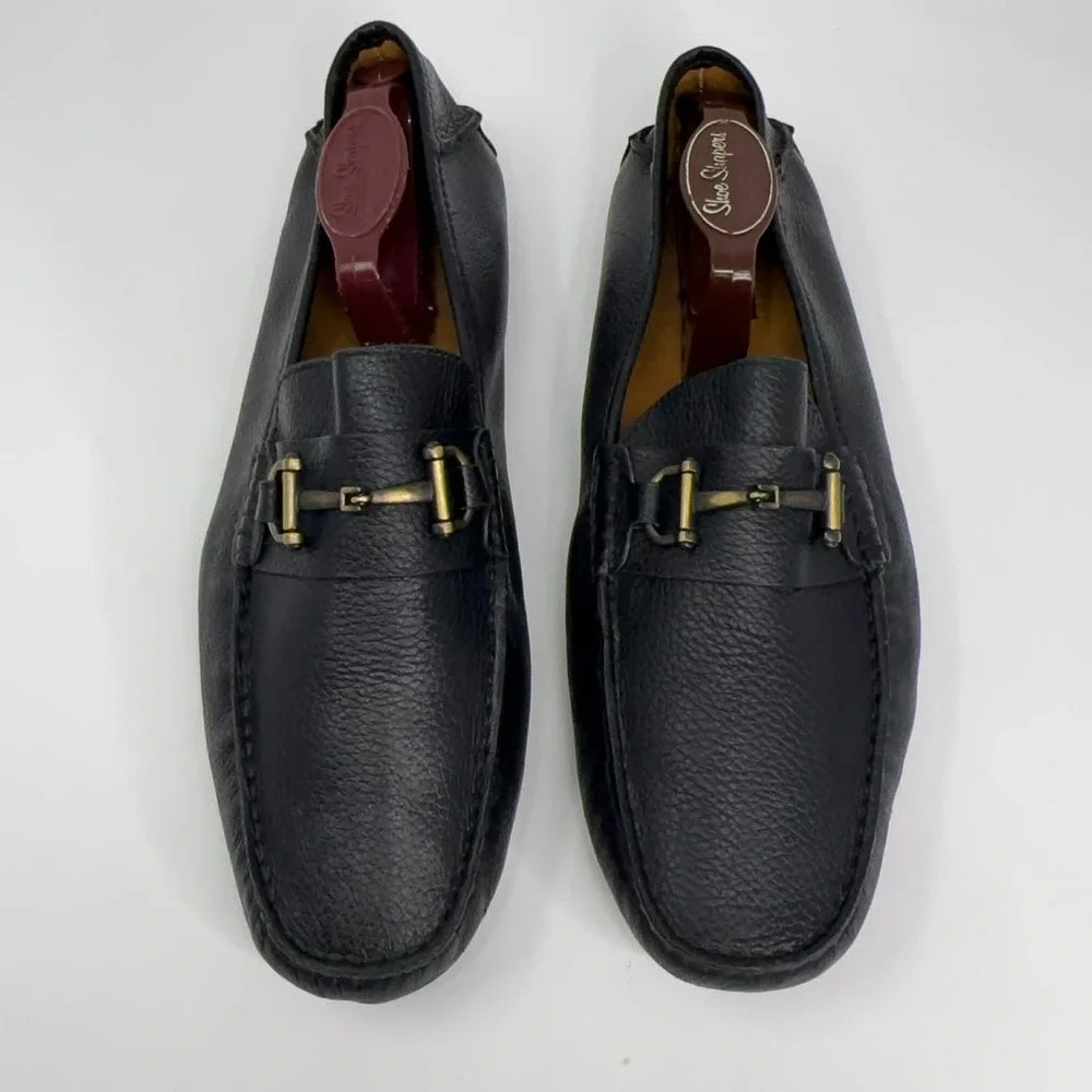 Mercanti Fiorentini Horsebit Loafers Mens 10M Black Pebbled Leather Driving Shoe